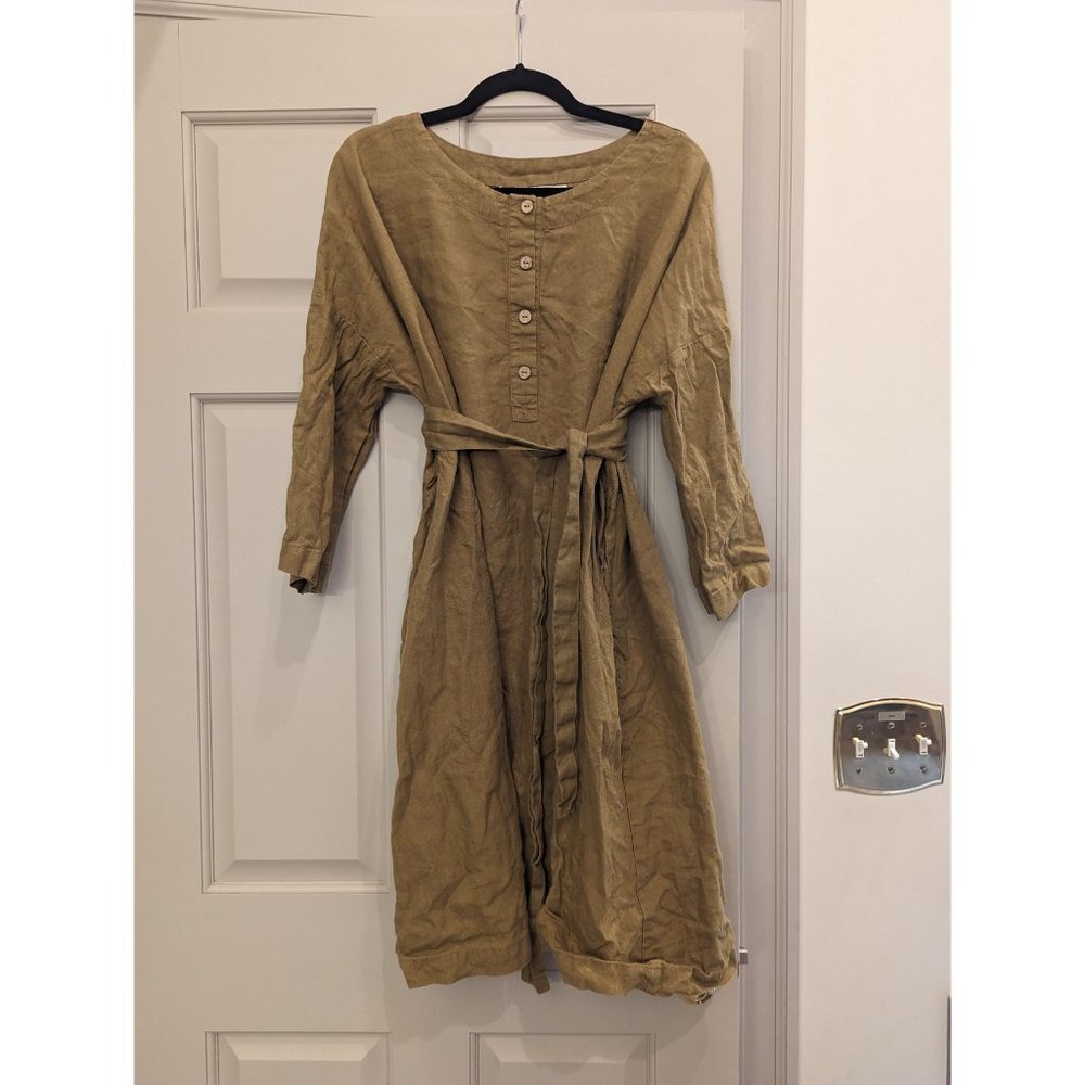 notPERFECTLINEN Oversize Drop Shoulder Midi Dress in Olive